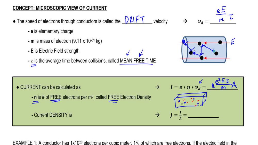 Current from drift velocity (I = neAvd) Electricity Physics